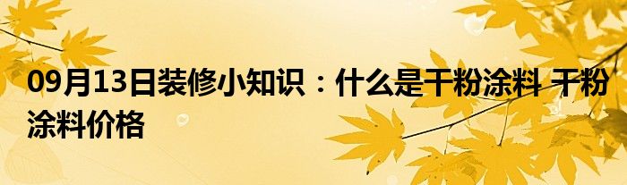 09月13日装修小知识：什么是干粉涂料 干粉涂料价格