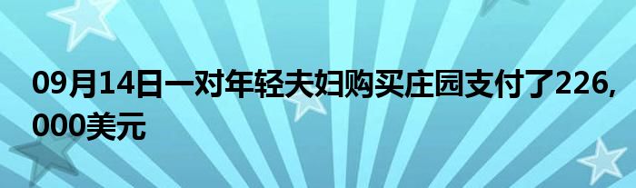 09月14日一对年轻夫妇购买庄园支付了226,000美元