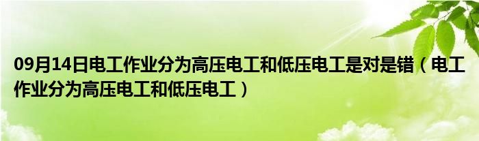 09月14日电工作业分为高压电工和低压电工是对是错（电工作业分为高压电工和低压电工）