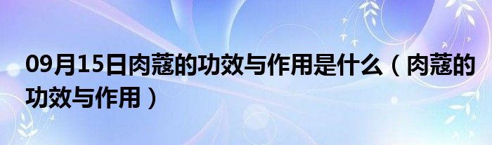 09月15日肉蔻的功效与作用是什么（肉蔻的功效与作用）