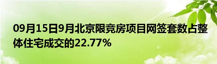 09月15日9月北京限竞房项目网签套数占整体住宅成交的22.77%