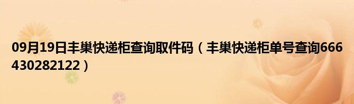 09月19日丰巢快递柜查询取件码（丰巢快递柜单号查询666430282122）