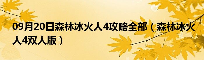 09月20日森林冰火人4攻略全部（森林冰火人4双人版）