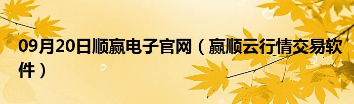 09月20日顺赢电子官网（赢顺云行情交易软件）