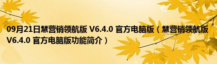 09月21日慧营销领航版 V6.4.0 官方电脑版（慧营销领航版 V6.4.0 官方电脑版功能简介）