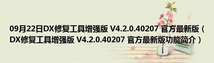 09月22日DX修复工具增强版 V4.2.0.40207 官方最新版（DX修复工具增强版 V4.2.0.40207 官方最新版功能简介）