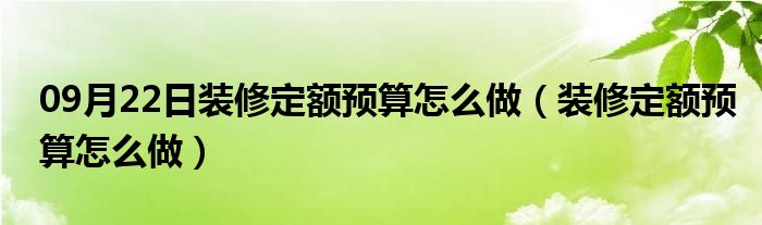 09月22日装修定额预算怎么做（装修定额预算怎么做）