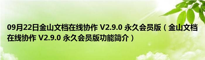 09月22日金山文档在线协作 V2.9.0 永久会员版（金山文档在线协作 V2.9.0 永久会员版功能简介）