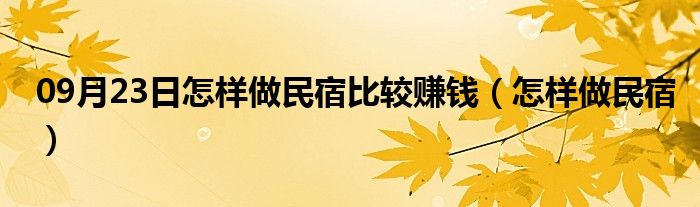 09月23日怎样做民宿比较赚钱（怎样做民宿）