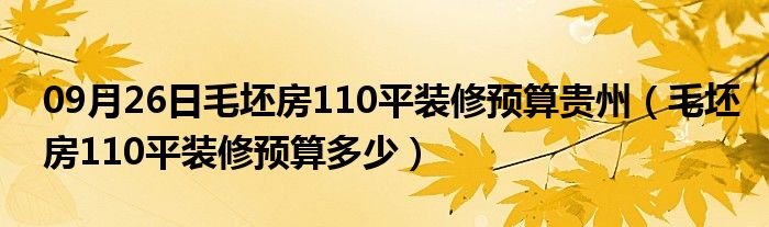 09月26日毛坯房110平装修预算贵州（毛坯房110平装修预算多少）