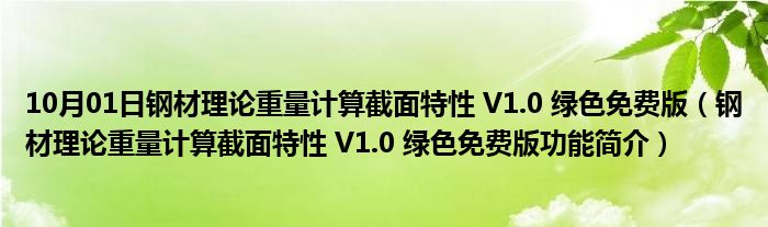 10月01日钢材理论重量计算截面特性 V1.0 绿色免费版（钢材理论重量计算截面特性 V1.0 绿色免费版功能简介）