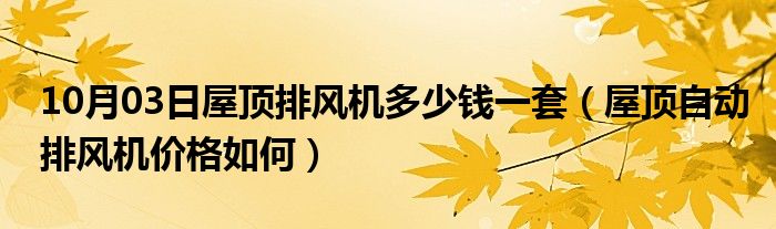 10月03日屋顶排风机多少钱一套（屋顶自动排风机价格如何）