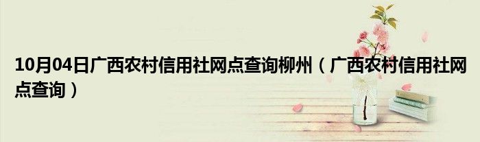 10月04日广西农村信用社网点查询柳州（广西农村信用社网点查询）