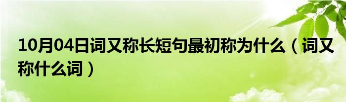 10月04日词又称长短句最初称为什么（词又称什么词）