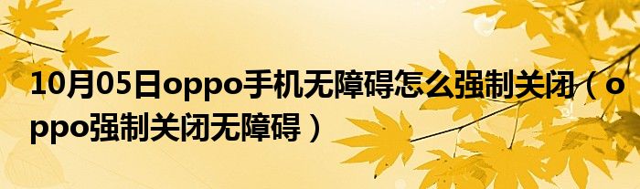 10月05日oppo手机无障碍怎么强制关闭（oppo强制关闭无障碍）