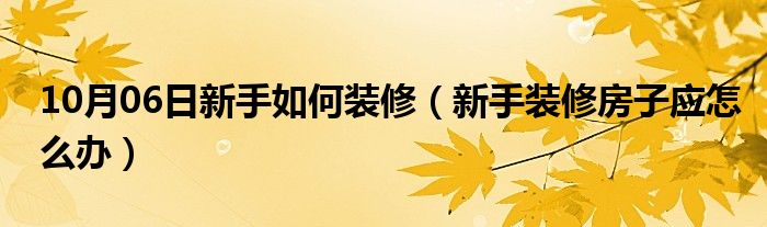 10月06日新手如何装修（新手装修房子应怎么办）