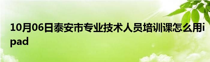 10月06日泰安市专业技术人员培训课怎么用ipad