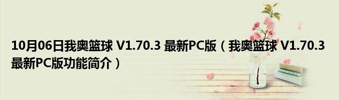 10月06日我奥篮球 V1.70.3 最新PC版（我奥篮球 V1.70.3 最新PC版功能简介）