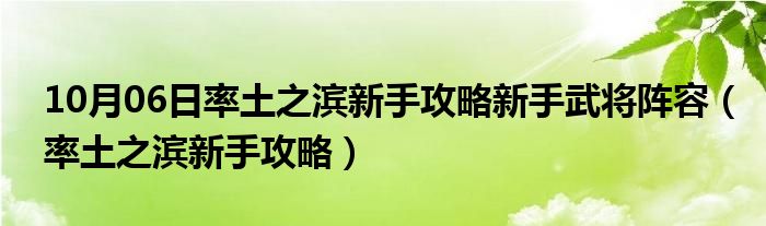 10月06日率土之滨新手攻略新手武将阵容（率土之滨新手攻略）