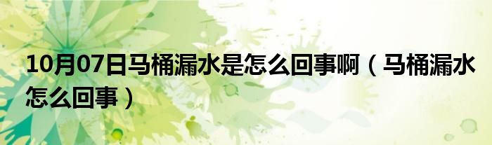 10月07日马桶漏水是怎么回事啊（马桶漏水怎么回事）