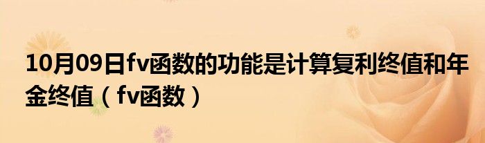 10月09日fv函数的功能是计算复利终值和年金终值（fv函数）