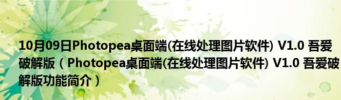 10月09日Photopea桌面端(在线处理图片软件) V1.0 吾爱破解版（Photopea桌面端(在线处理图片软件) V1.0 吾爱破解版功能简介）