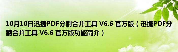 10月10日迅捷PDF分割合并工具 V6.6 官方版（迅捷PDF分割合并工具 V6.6 官方版功能简介）