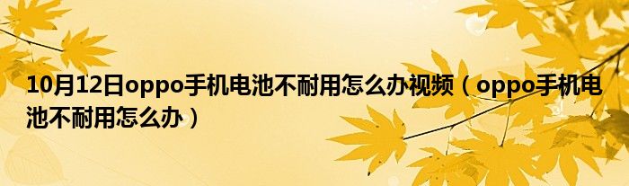 10月12日oppo手机电池不耐用怎么办视频（oppo手机电池不耐用怎么办）