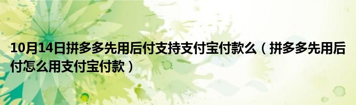 10月14日拼多多先用后付支持支付宝付款么（拼多多先用后付怎么用支付宝付款）