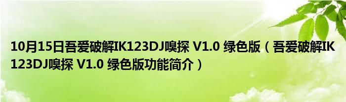 10月15日吾爱破解IK123DJ嗅探 V1.0 绿色版（吾爱破解IK123DJ嗅探 V1.0 绿色版功能简介）