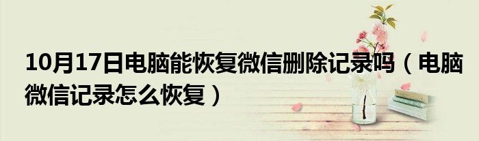 10月17日电脑能恢复微信删除记录吗（电脑微信记录怎么恢复）