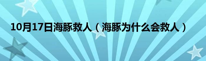 10月17日海豚救人（海豚为什么会救人）