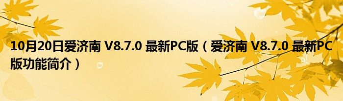 10月20日爱济南 V8.7.0 最新PC版（爱济南 V8.7.0 最新PC版功能简介）