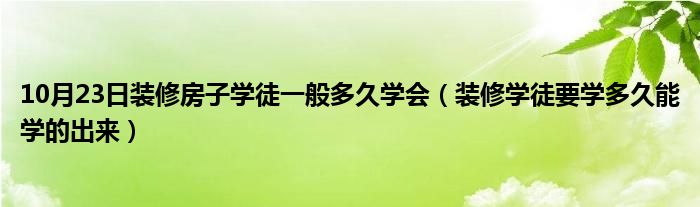 10月23日装修房子学徒一般多久学会（装修学徒要学多久能学的出来）