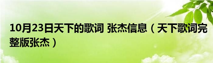 10月23日天下的歌词 张杰信息（天下歌词完整版张杰）