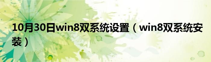 10月30日win8双系统设置（win8双系统安装）