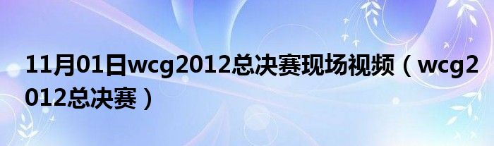 11月01日wcg2012总决赛现场视频（wcg2012总决赛）